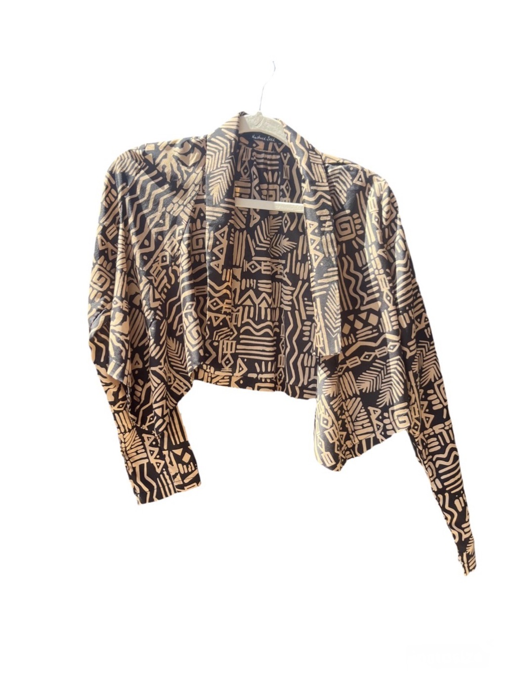 Mustard Seed 90s Black and Beige Tribal Print Lightweight Cropped Blazer Size S